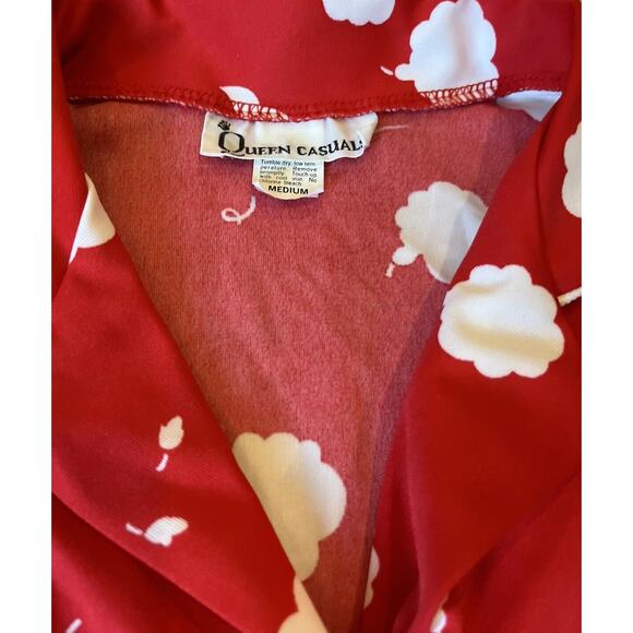 QUEEN CASUALS Blouse Shirt Short Sleeve Vintage 70’s Red Floral Medium M - Picture 4 of 5
